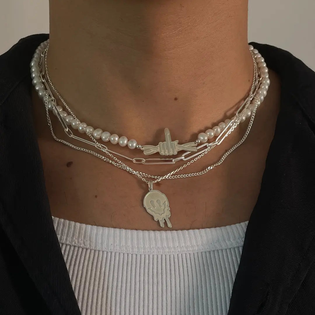 Barbed İnci Kolye - Silver